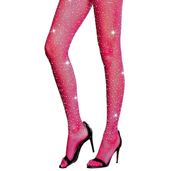 Hot pink rhinestones tights stockings - Picture 2 of 4
